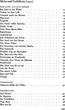 Inhaltsverzeichnis - Mohn und Gedächtnis; Von Schwelle zu Schwelle; Sprachgitter; Die Niemandsrose - Bd. 1.