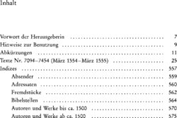 Inhaltsverzeichnis - Texte 7094-7454 (März 1554-März 1555) / bearbeitet von Matthias Dall'Asta, Heidi Hein, Regina Klar und Christine Mundhenk - Band 24.