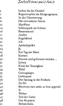 Inhaltsverzeichnis - Fotografien und Gedichte - Buch.