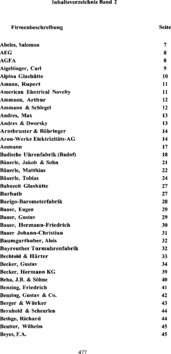 Inhaltsverzeichnis - Firmenbeschreibungen, Literaturverzeichnis - Bd. 2.