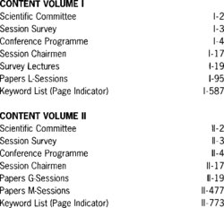 Inhaltsverzeichnis - L-sessions : survey lectures - Vol. 1.