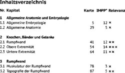 Inhaltsverzeichnis - 181 Lernkarten allgemeine Anatomie und Embryologie, Knochen, Bänder und Gelenke, Rumpfwand und Extremitäten / Fabian Rengier, Autorr - 1.